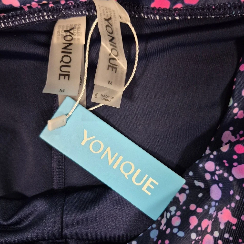 Yonique Womens Tankini Swimsuit Skirt Set Paint Splatter Navy Pink Size‎ M NWT